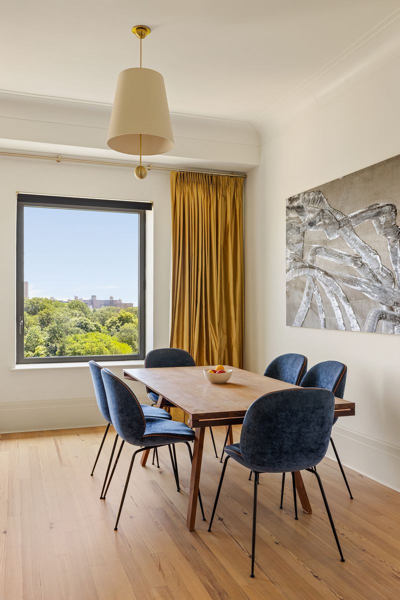 Dining area by the park-facing windows at One Prospect Park West, PHC, Park Slope — photo 5 of 9