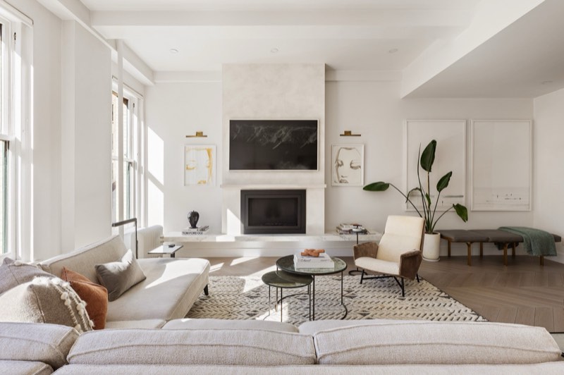 living from sofa toward fireplace