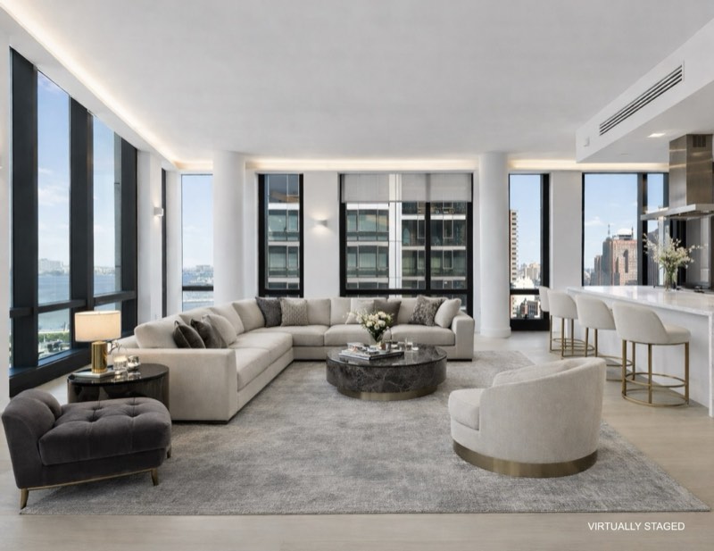 virtually staged great room with sectional