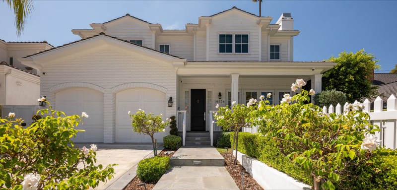 Front elevation of the Hal Klein Traditional at 10334 Lorenzo Drive, Cheviot Hills