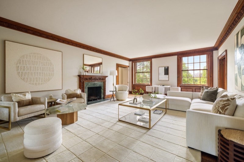 living room with Central Park exposures at 1120 Fifth Avenue 7B