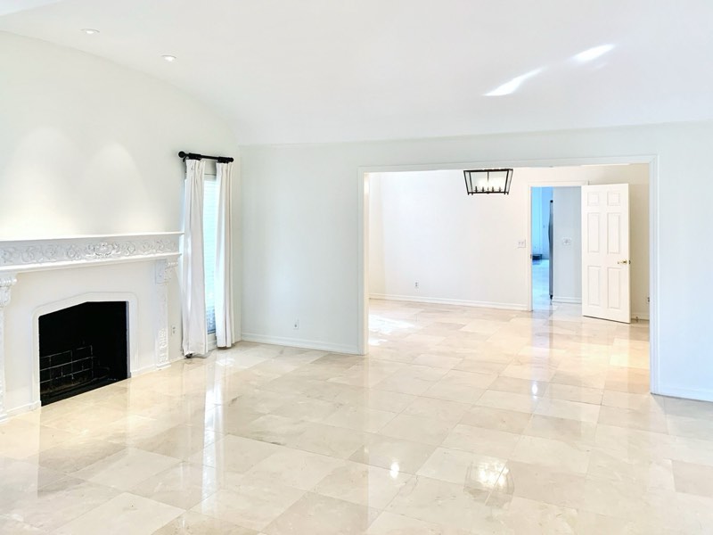 living room fireplace and arch