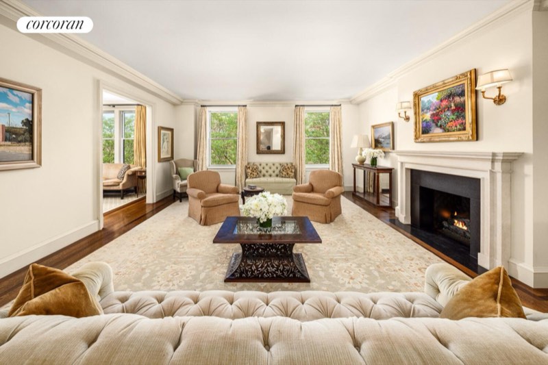 living room to park windows and fireplace