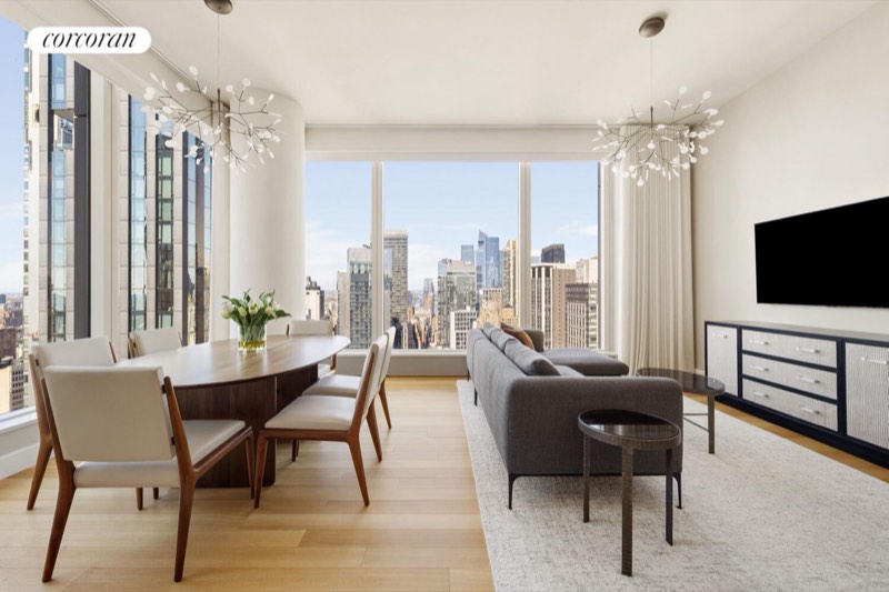 living and dining, gray sectional, city view south