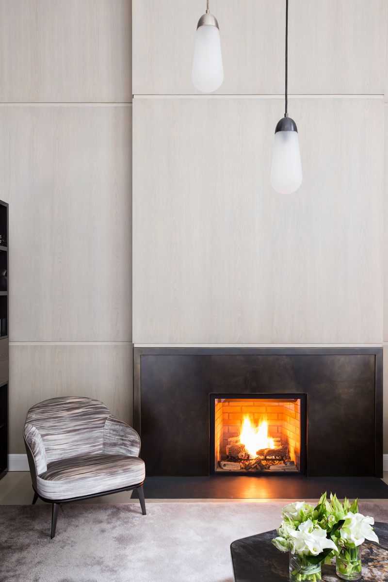 Custom steel fireplace at 150 Charles Street M10, West Village — photo 3 of 12