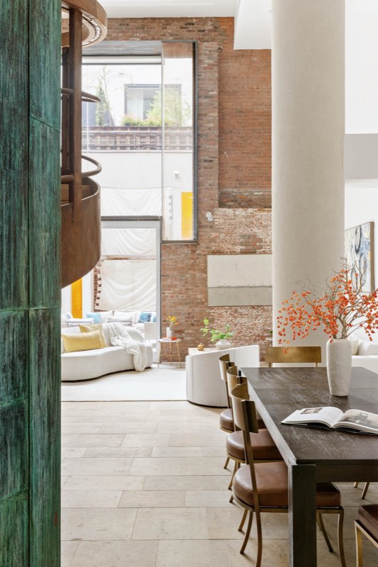 dining table and oxidized copper screen at 16 Jay Street, Unit 1