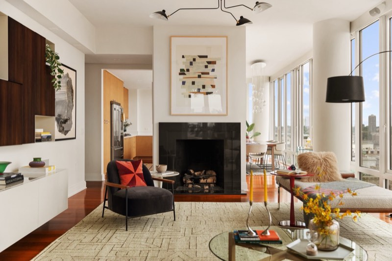 living room and fireplace at 230 West 78th Street PH19