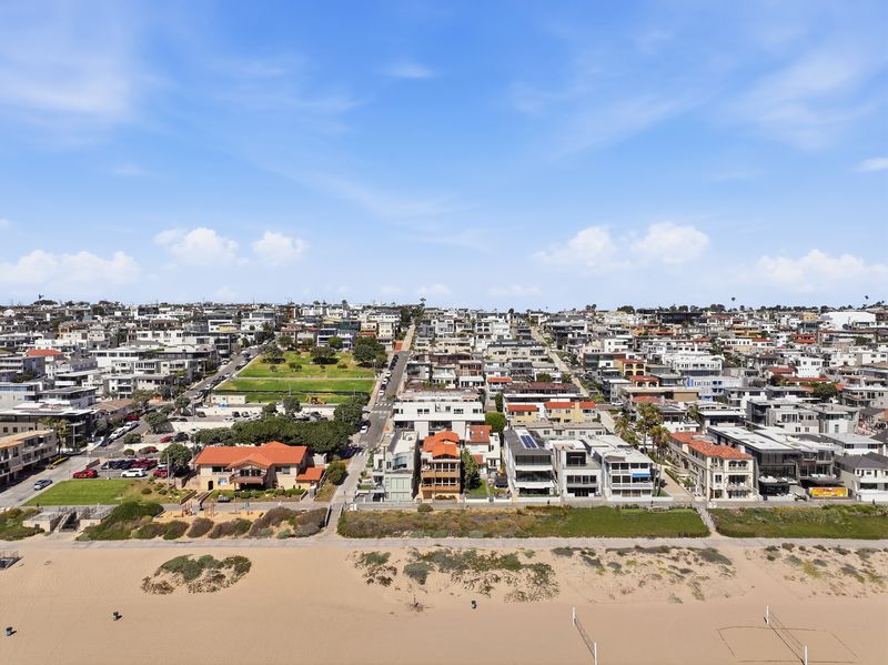 Aerial looking inland from the beach at 2516 The Strand, Manhattan Beach — photo 8 of 8