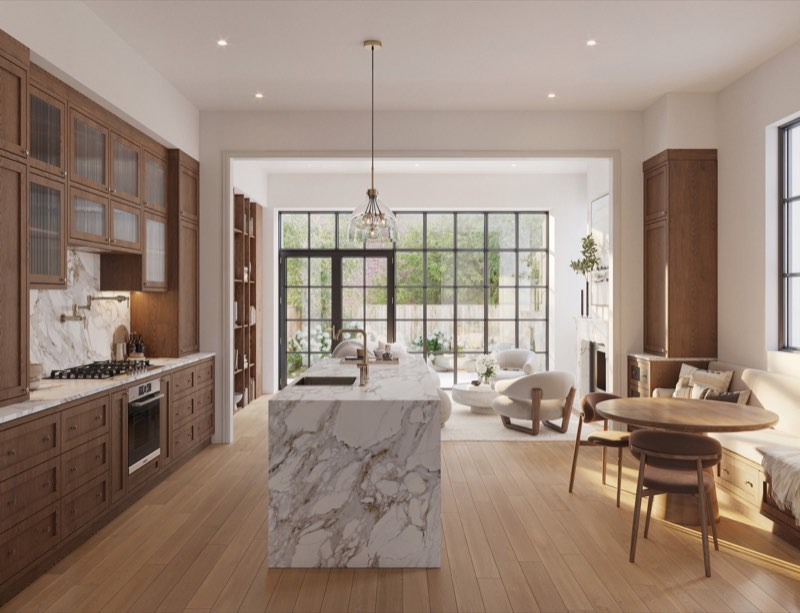 CGI kitchen to garden at 262 West 11th Street