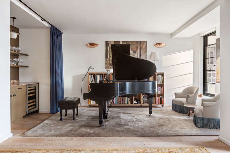 piano room and library at 37 West 12th Street 7J