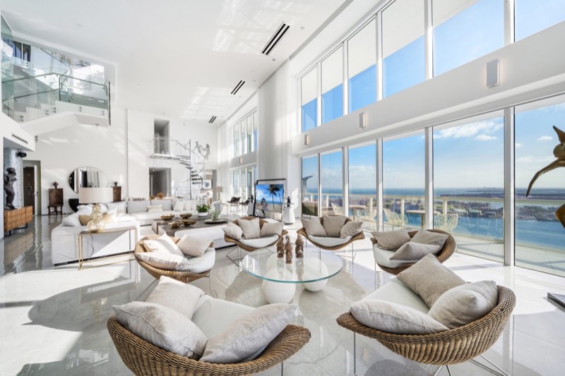 double-height living and stair at ICON South Beach PH-1