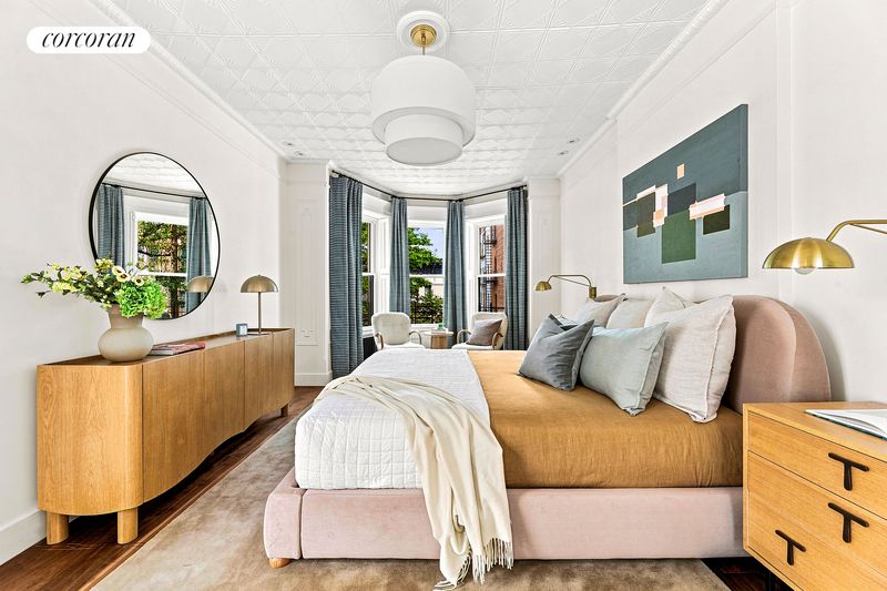 Primary suite with pressed-tin ceiling at 506 13th Street, Park Slope — photo 7 of 10