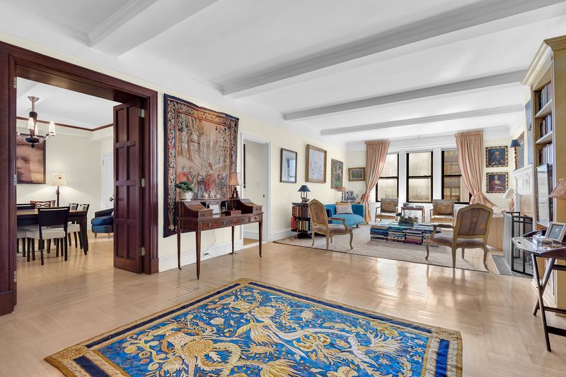 Drawing room looking toward the library and dining doors at 55 East 86th Street 8B, Carnegie Hill — photo 2 of 9