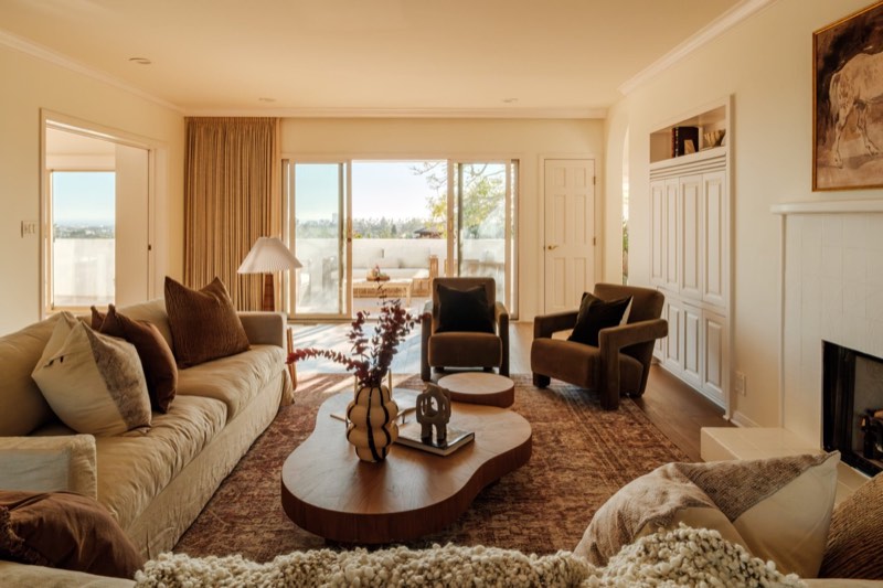 living to terrace / fireplace